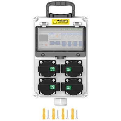 Power Distribution Box 110V，IP65 Weatherproof Breaker Box with NEMA 5-20 Outl...