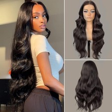 HD Lace Front Wig 13x4 Body Wave Human Hair 220 Density 26in Pre Plucked Black