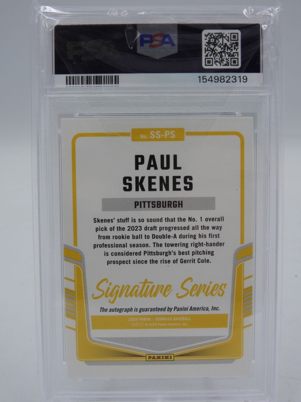 2024 Panini Donruss Paul Skenes Signature Series Laser RC Auto PSA 10 #SS-PS view 3