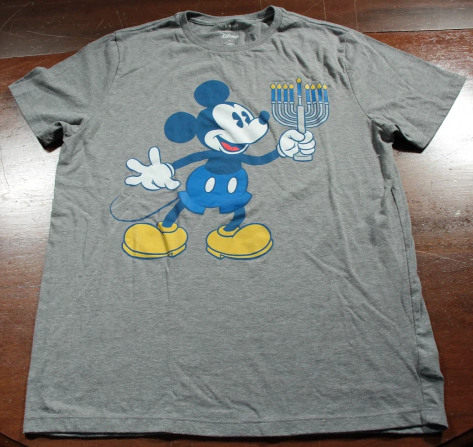Antigua Camiseta Azul Marino Disney Mickey Mouse Menorá Hanukkah M Gris Camisa Vacaciones Foto 2 de 3