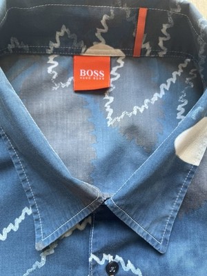 BOSS Hugo Boss Herren Hemd Kurzarm Blau Floral Gr. XL 100% Baumwolle Regular Fit