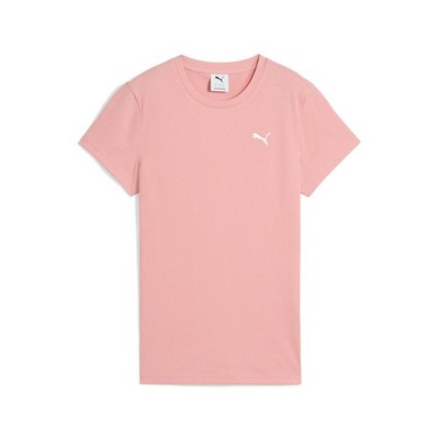 PUMA Essentials Elevated Rib Crew Neck Short Sleeve T-Shirt Womens Pink Casual T