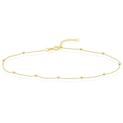 #ad #ad 14K Yellow Gold Diamond Cut Chain Bead Stations Anklet Solid Links 9 10quot; Adjust $337.00