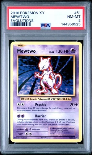 2016 POKEMON XY EVOLUTIONS #51 MEWTWO PSA 8