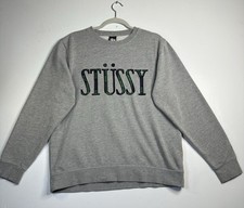 Stussy Men s Large Gray Plaid Spellout Crewneck Sweatshirt Made in USA
