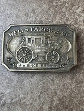 Vintage Wells Fargo Co Brass Belt Buckle Since 1852 Stage Coach VTG 1973