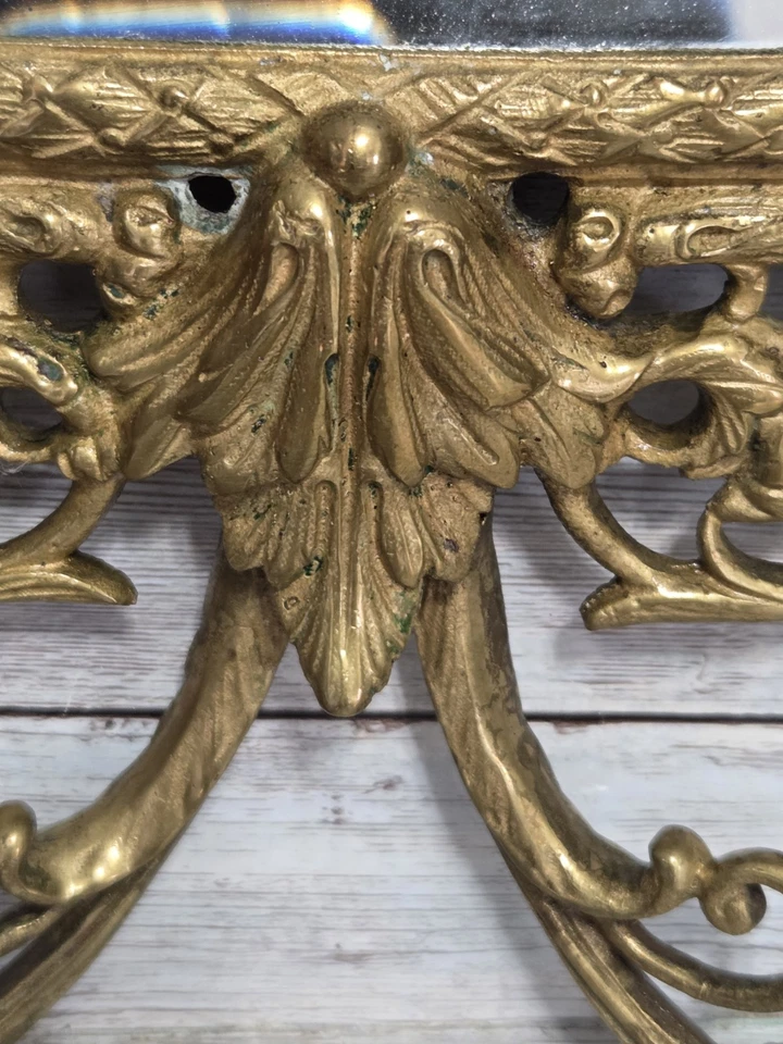 Antique Brass Beveled Mirror Candle Sconce Ornate Bacchus Frame 16" X 10" - Image 4 of 4