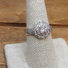 Vintage CZ Sterling Silver Double Halo Design Ring Sz. 8