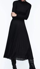 ZARA PLEATED MIDI DRESS HIGH NECK BLACK  SIZE M 9878/268 NWT