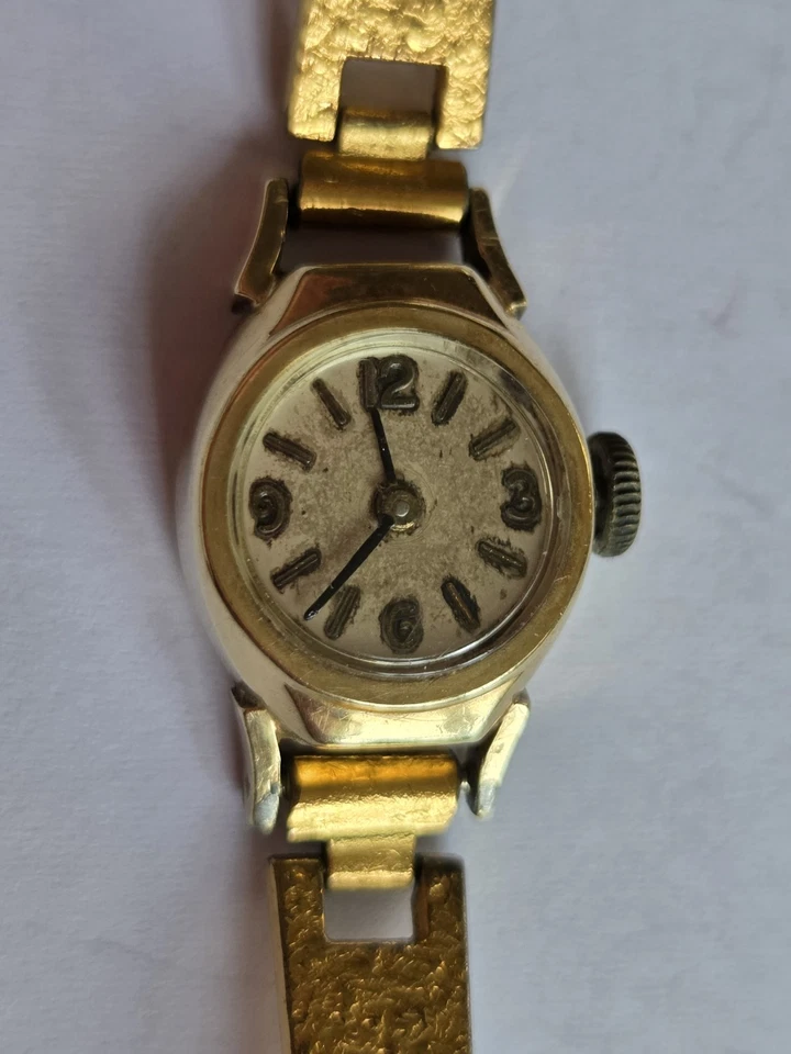 Damen Armbanduhr/Cocktailuhr 585er Gelbgold mit Gold Double Armband 60er Jahre - Bild 2 von 4