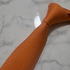Hermes Orange H Pattern Silk Tie Made in France Used
