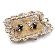 Small Antique Trinket Dish Vintage Gold Metal Jewelry Tray, Ring Holder-5.3 x...