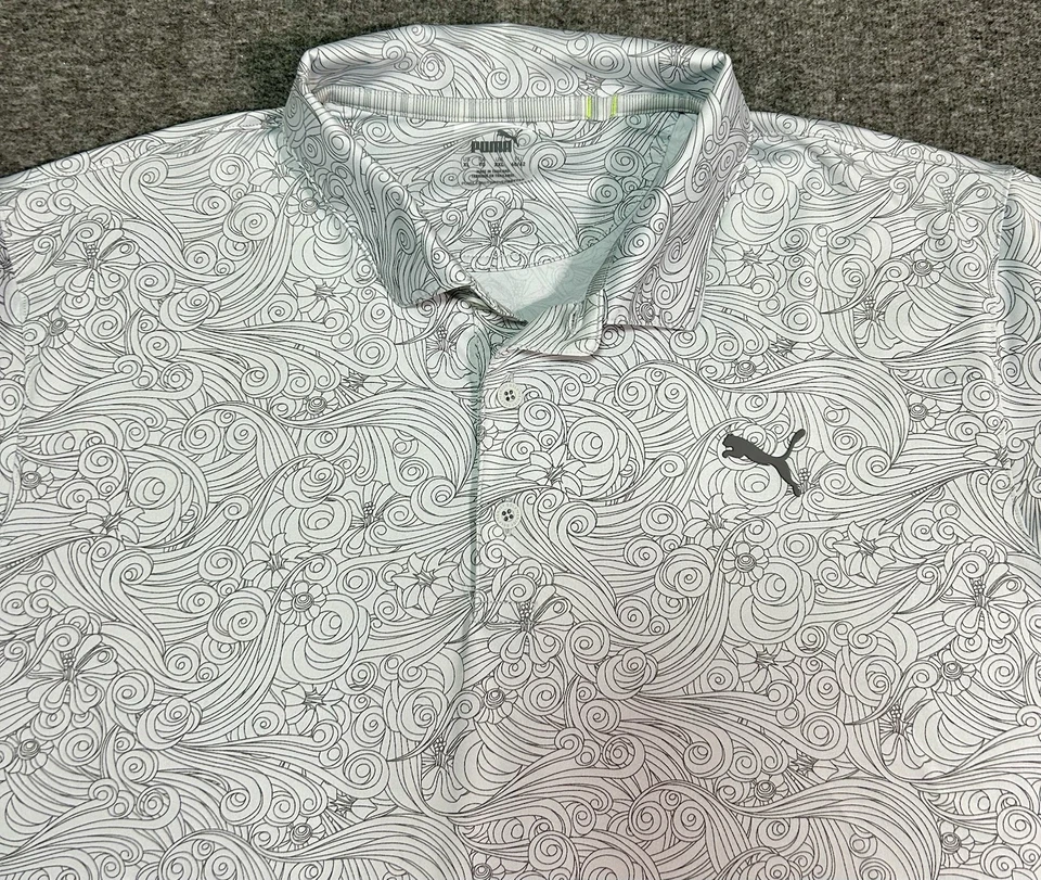 彪马 MATTR Gust O' Wind 男式短袖高尔夫 Polo 衫 XL 灰色 AOP 弹性 — 第 2/4 张图片