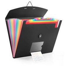 13 Pocket Accordion File Organizer with Elastic Closure, Expanding File Black