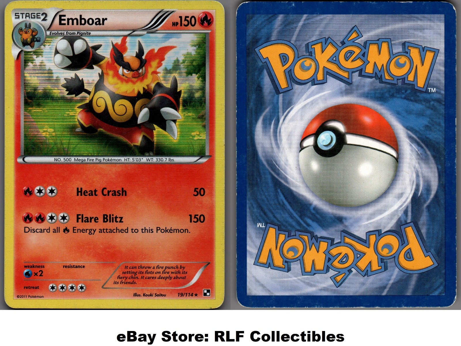 2011 Pokemon, Black & White Base, #19/114 Emboar, Holo Rare