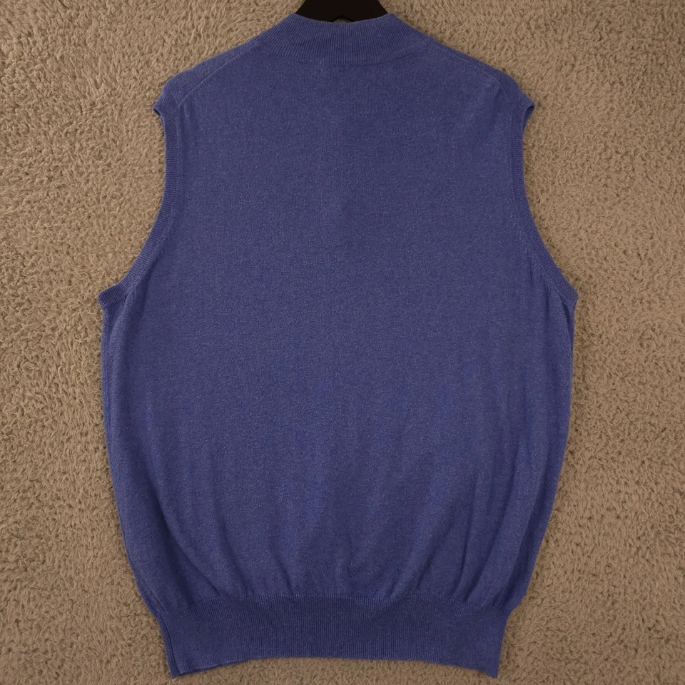 Peter Millar Sweater Vest Mens Large Blue Luxury Blend 1/4 Zip Cotton Cashmere - Image 2 of 4