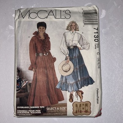 McCall s Old West Brand McC 7130 Western Full Skirt/Blouse Sz 10-14