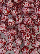 10 Pcs 20mm Valentine Rhinestone Acrylic Beads, Bubblegum Beads, Chunky Beads -