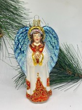 Old World Christmas ANGEL WITH BLUE WINGS Glass Ornament Dangle Tag Unboxed
