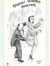 Unused 1951 risque signed WAITER REACHES UNDER WOMAN'S DRESS : clearance r2179