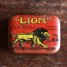Antico LEONE Aghi Acciaio Grammofono Ago Latta Leone Rosso Fonografo Giappone