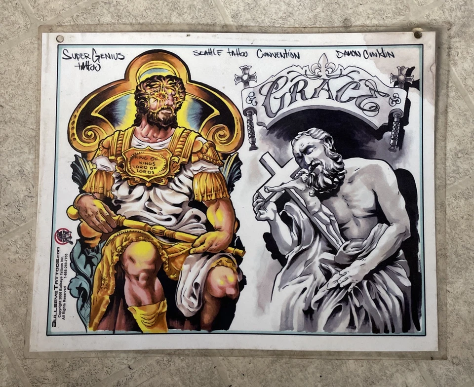 Lote de 4 hojas flash de tatuaje vintage Damon Conklin Super Genius tatuaje Foto 4 de 4