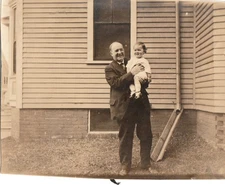 Vintage Photo Happy Baby & Grandpa House Drainpipe Basement Window America USA