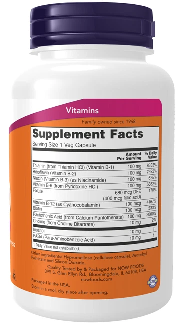 Vitamine B-100 mg-Komplex 100 Gemüsekapseln Now Foods - Bild 2 von 2