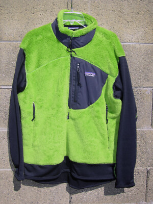 NWT 2002 Patagonia R2 ALPINEFUR fleece pullover jacket Large L black lime green