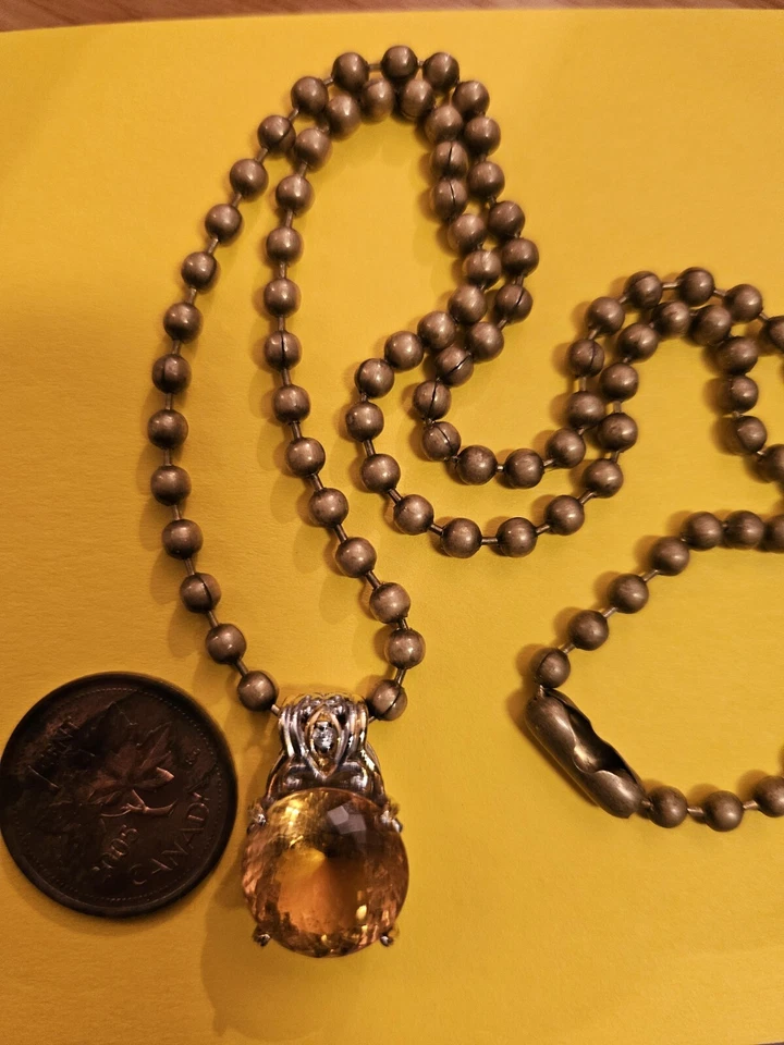 Citrino en ley con detalles de oro, bola de bronce cadena de 18" Foto 4 de 4