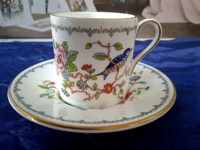 Espressotasse Mokkatasse mit Untertasse AYNSLEY England,  Pembroke, Blumen Vogel