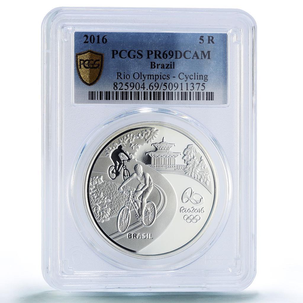 Brazil 5 reais Cycling Butterfly Rio Olympic Games PR69 PCGS