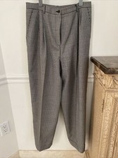 Vintage Liz Claiborne Black White Wool Houndstooth Pants Sz 14 Italian Fabric