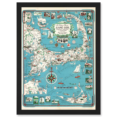 Karte Chase 1949 Cape Cod Nantucket Massachusetts Bild A4 gerahmter Kunstdruck