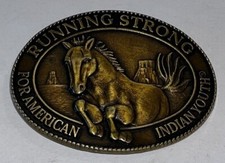 RUNNING STRONG / FOR AMERICAN INDIAN YOUTH, Belt Buckle Dated 1996 Horse