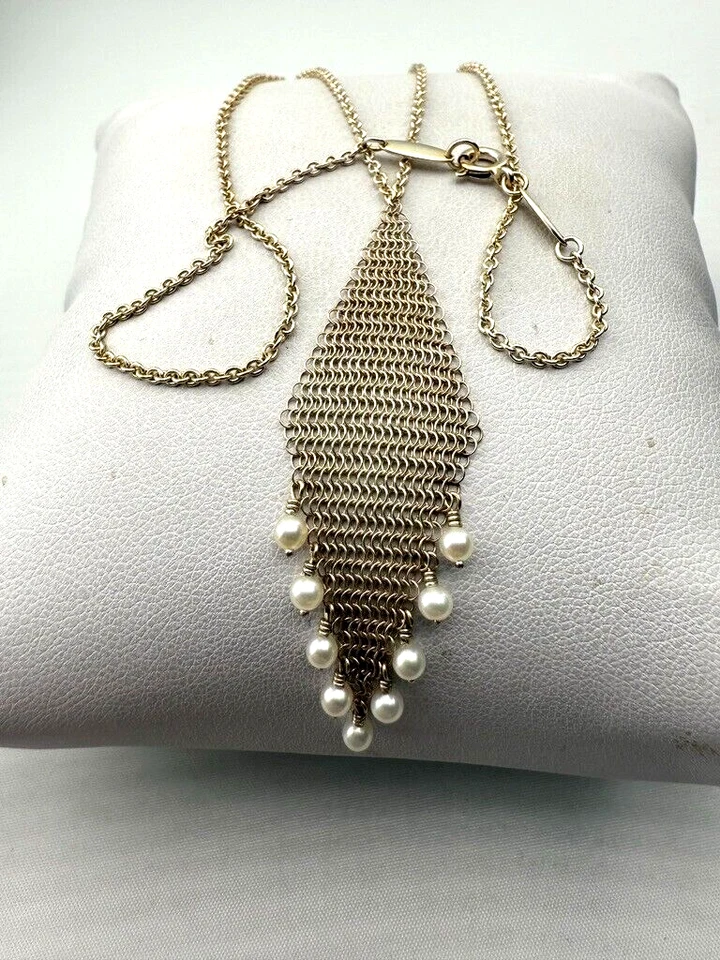 Tiffany & Co. Juego de collar y pendientes colgantes de perlas de malla 19" L ¡OFERTA!  #Sb2123 Foto 4 de 4