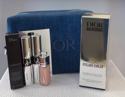 DIOR Denim Pouch Gift Set Iconic Show Mascara Lip Maximizer Eyelash Curler New