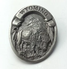 Wyoming Pewter Pin Numbered 1997 Buffalo Cowboy Western Siskiyou Vtg 1 Inch