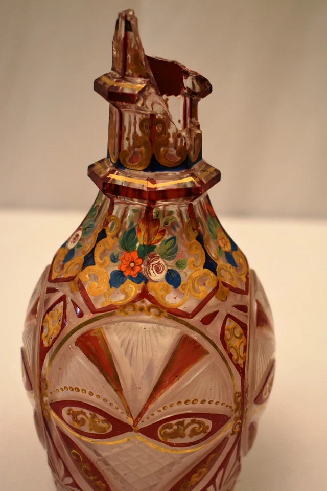 Carafe En Verre Rubis Bohémien Émaillée Marché Persan Décor Du 19ème Siècle - Image 4 of 4