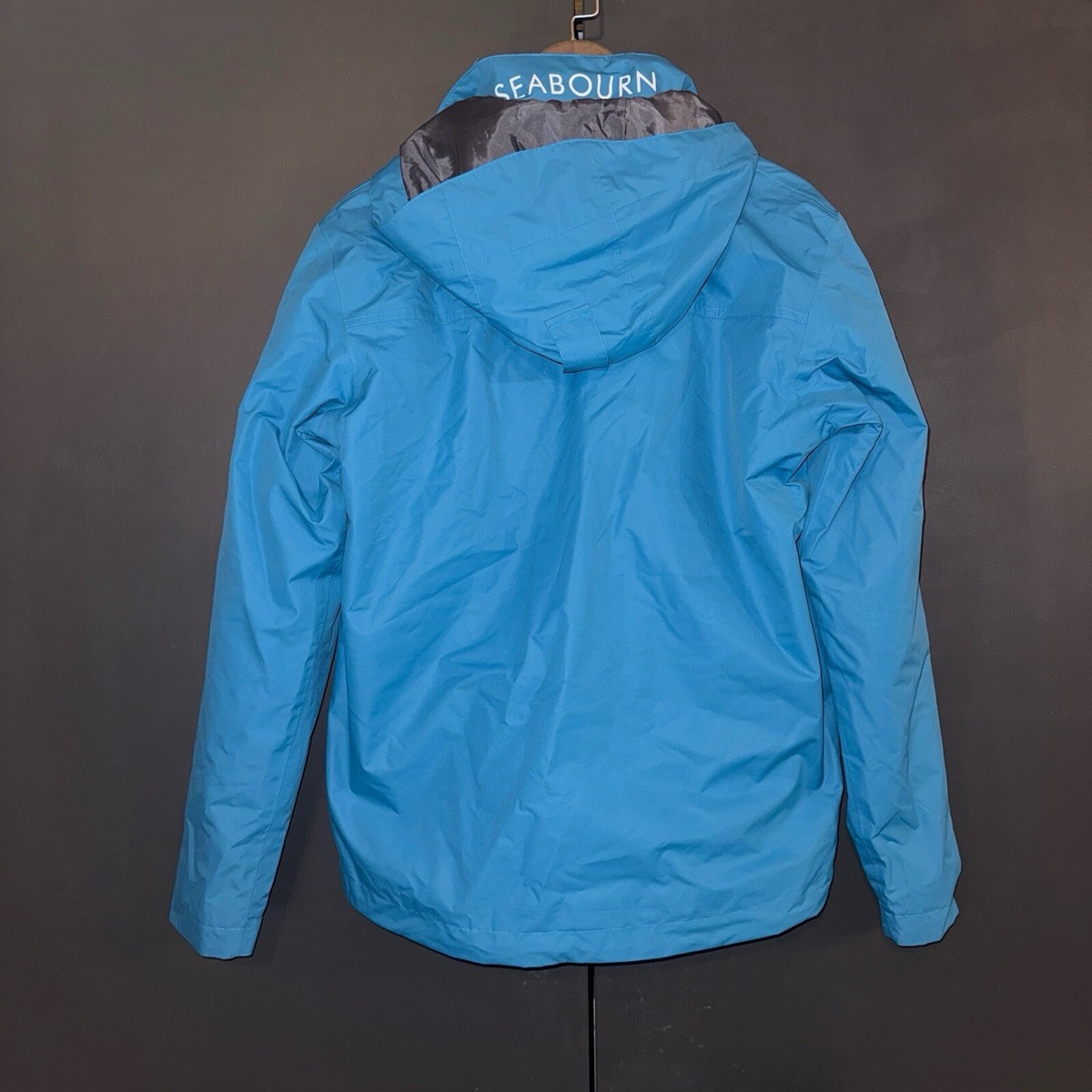 Seabourn Jacket Mens XS Blue Orange Removable Hood Stowaway Water
