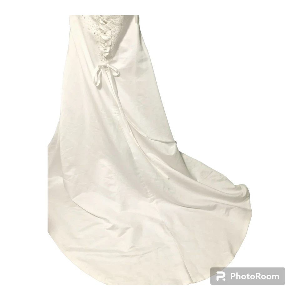 Vestido de novia Alfred Angelo talla grande poliéster satinado look capilla tren nuevo defecto Foto 3 de 4