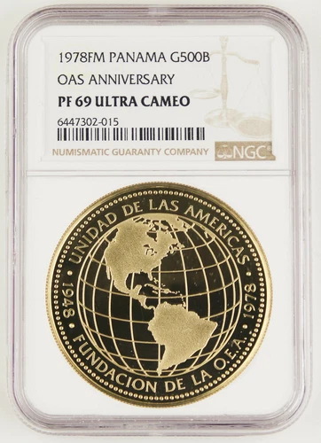 Panama 1978 500 Balboas OAS Anniversary Proof Gold Coin NGC PF69 1.2066 Oz AGW