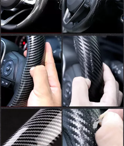 Cubierta elevadora volante coche aspecto fibra carbono accesorio interior antideslizante - Imagen 9 de 19
