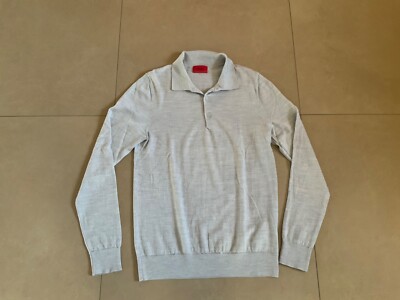 Hugo Boss Herren Feinstrickpullover Gr. S hellgrau Knopfleiste u. Kragen