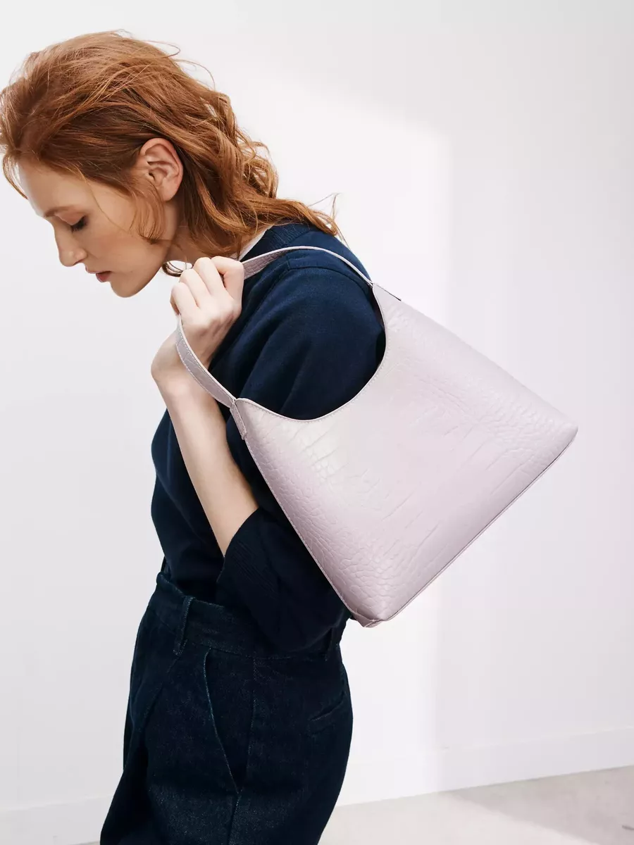 Lilac croc store shoulder bag
