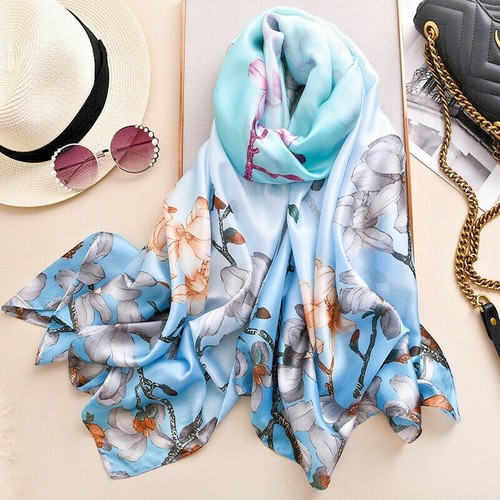 Floral Silk Scarves 180x90cm Long Shawl Fashion Wraps Neck Head Scarves Flower - Picture 28 of 37