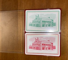 Vintage REDISLIP Playing Cards Double Deck Merchant Bank Red/Green with Case