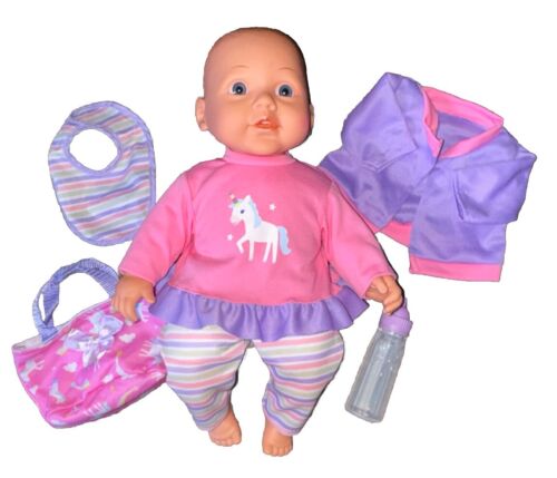 Dream Collection Baby Doll Lovely Unicorn Accessories Pink Purple Bald Gi-Go 16”