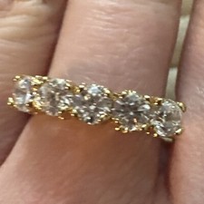 VINTAGE DESIGNER FIVE STONE BAND RING 925 STERLING GOLD VERMEIL