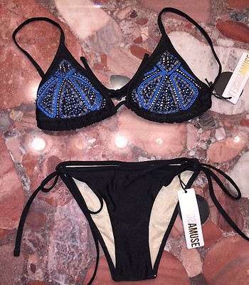 Nwt Amuse Society Stella Marokkanisch Sexy Schwarz Bikini Badeanzug Set Damen XS